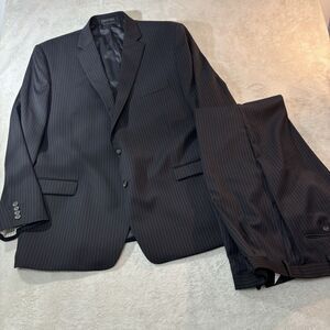 Vtg 90's Ralph Lauren Wool Black Pinstripe Suit 50L Pants 40x33 Pleated Cuffed